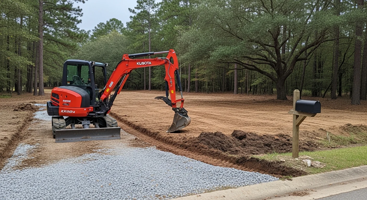 Excavation equipment working on drainage and site preparation project
