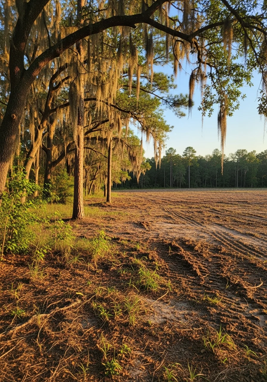 Rural property near Winnsboro showing typical Louisiana landscape with mature trees and open land.